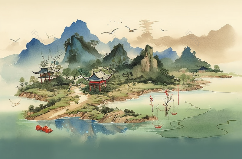 中国风山景水景国潮风背景,插画/手绘图,插画/手绘图库,插画/手绘图下载,插画/手绘